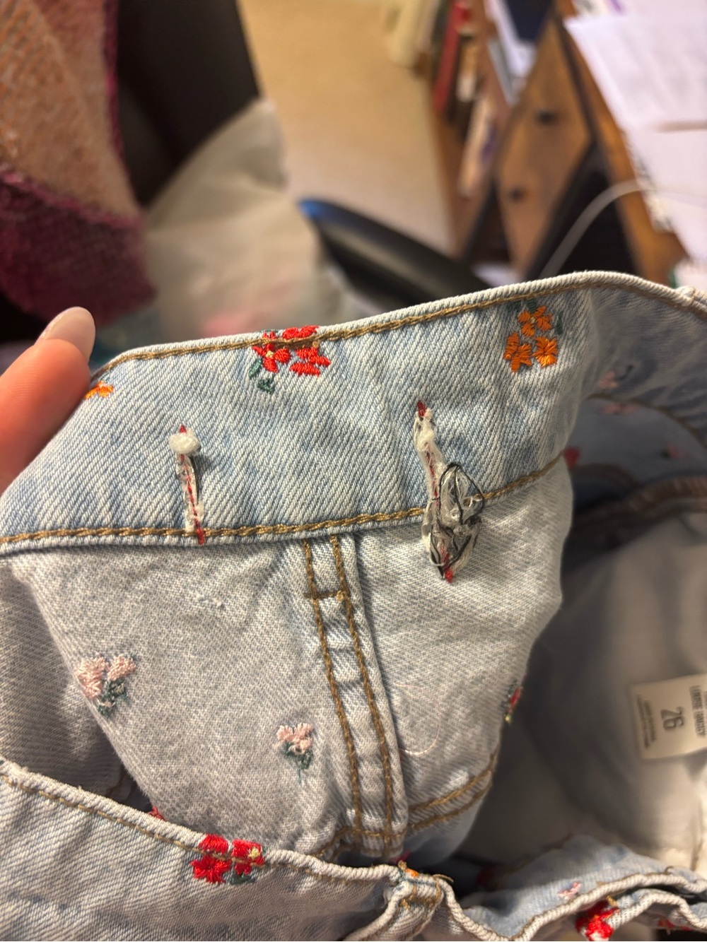 BDG Light Blue Denim Bootcut Jeans with Red & Orange Floral Embroidery - Picture 5 of 6